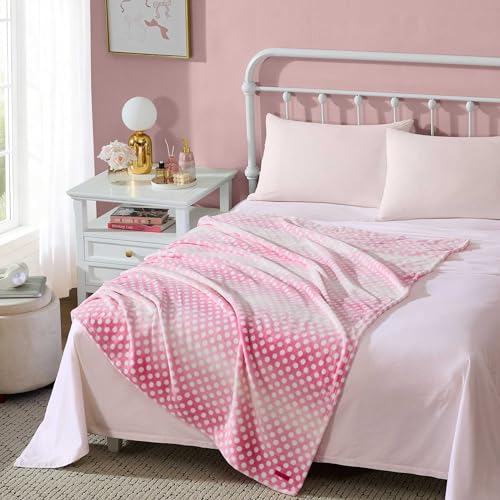 Betsey Johnson - Plush Throw Blanket for Couch or Bed, Soft Reversible Western Fleece Throw, Cozy Printed Soft Blanket, Ombre Dots Pink, 50" x 70" - color: Ombre Dots Pink