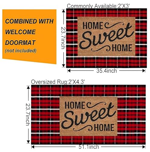 Christmas Outdoor Rugs 24 x 51''Black Red Buffalo Plaid Front Porch Rug Hand-Woven Machine Washable Indoor/Outdoor Layered Door Mats for Entryway/Bedroom/Outdoor - color: Black Red, size: 24''x 51''