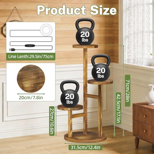 iDavosic.ly 3 Tier Plant Stand Indoor with Grow Light, Tiered Corner Wood Multiple Flower Holder Shelf, Tall Orchid Display Rack for Living Room Bedroom, Brown - color: Pine Brown with Light, size: 3 Tiers