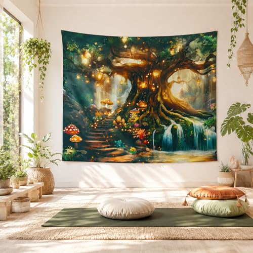 Apdidl Forest Nature Tapestry for Bedroom, Green Large Tree of Life Vintage Wall Decor Tapestries, Fairy Landscape Fantasy Mystical Magical Backdrop Wall Hanging for Dorm Living Room Decor (51"X60") - color: Forest Tapestry, size: 60"L x 51"W