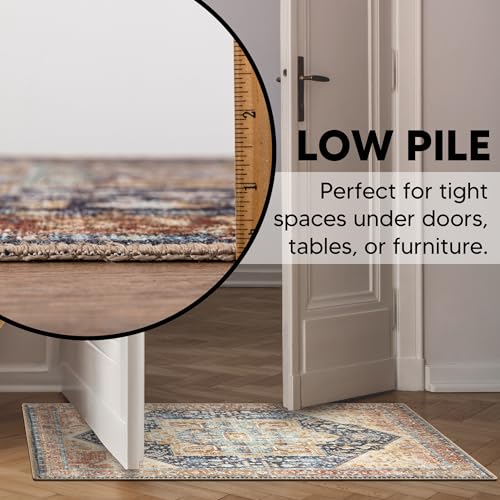 Keen Home Design 2x3 Rug - Machine Washable Entry Rug with Non-Slip Backing, Ideal for Enteryway, Kitchen, Bathroom, Laundry Room - Vintage, Easy Clean, Durable, Low Pile Rug - (2' x 3') - color: Blue / Brown, size: 2' x 3' (Rectangular)