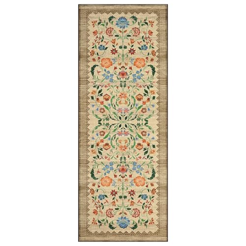 GarveeHome Floral Rug 2.5x8 Runners for Hallways, Boho Kitchen Runner Rugs Non Slip Bath Runners, Vintage Washable Runner Rug for Bedroom, Soft Long Rugs for Entryway Bathroom Laundry Dorm, Beige - color: C Brown, size: 2'6" x 8' (Runner)