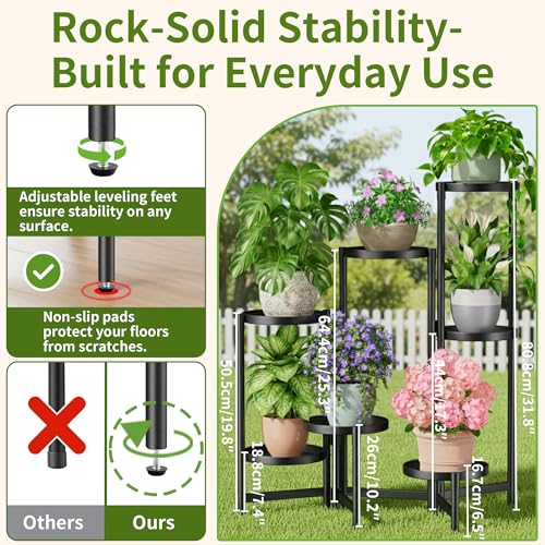 7 Tiers Plant Stand Indoor for Multiple Large Planter, Tall Tiered Folding Plant Rack Outdoor with Rustproof 10 Inch Wide Tray, Plant Shelf for Corner Living Room - BlackDisk - color: BlackDisk, size: 7-tiers