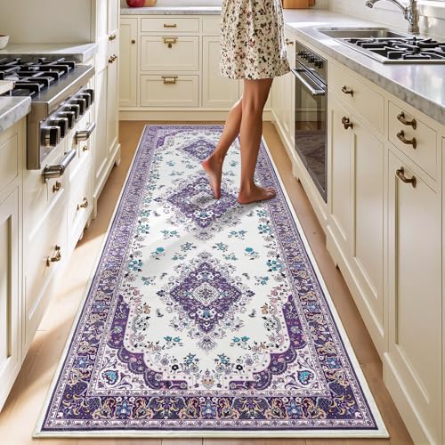 HOMORE Runner Rug 2.6x8 Hallway Runners Rugs for Entryway Non Slip Washable Bedroom Rug Lavender Faux Wool Floor Carpet Runner for Kitchen Indoor Front Entrance Laundry Living Room Dorm, Purple - color: Purple, size: 2'6" x 8' (Rectangular)
