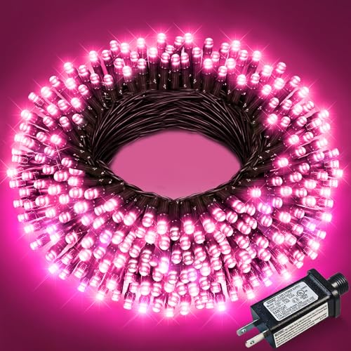 Pink Christmas Lights Outdoor, 66FT 200 LED Plug in Christmas Tree Lights Waterproof, 8 Modes Connectable String Lights for Outside Indoor Patio Yard Wedding Party Holiday Decorations - color: Pink, size: 66FT 200 LED