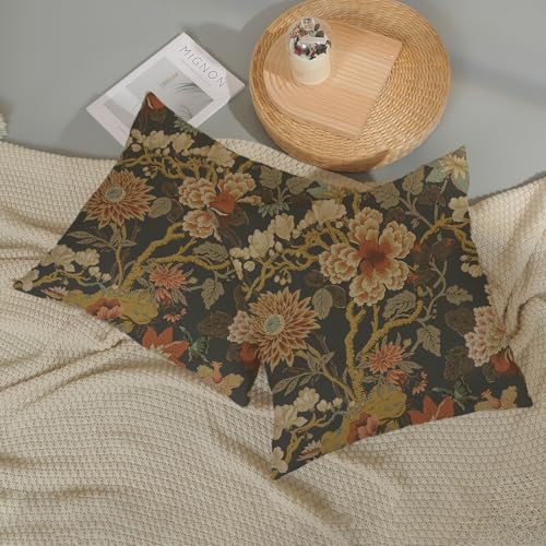 Chinoiserie Throw Pillow Covers 18x18 Inch 2 Pcs Brown Grey Burnt Orange Floral Decor Pillow Covers Vintage Flower Fall Outdoor Boho Decorative Pillowcase Linen Cushion Cover for Couch - color: Chinoiserie Brown Grey Floral, size: 18" x 18" (Pack of 2)