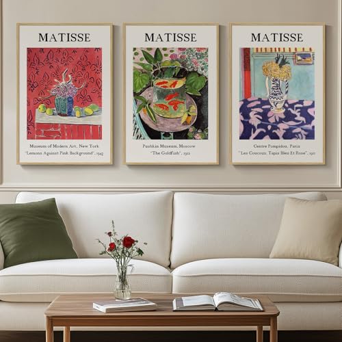 Framed Matisse Wall Art for Living Room, Large 3 Pieces Famous Paintings Colorful Canvas Artwork for Walls, Vintage Botanical Floral Pictures Prints for Bedroom Hallway Home Office Wall Decor 16x24 - color: Vintage Matisse, size: 16"W x 24" H x 3Pcs