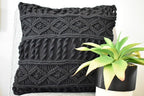 Black Macrame Throw Pillow Cover, Boho Handwoven Knitted Decorative Square Cushion Case for Sofa Couch Bedroom Home Decor, 18x18 Inch, Pillow Insert Not Included