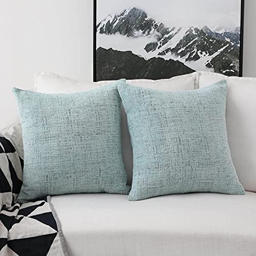 Home Brilliant Throw Pillow Covers for Couch Tweed Chenille Throw Pillow Covers 18x18 Sofa Bench Decorations, 2 Packs, 18 x 18 inches, Greenish Teal - color: Teal, size: 18" x 18" (Pack of 2)