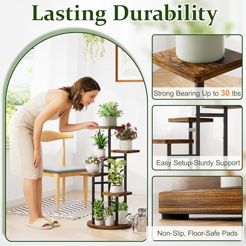 5 Tier Wood Plant Stand Indoor Outdoor, Wood Tall Plant Rack, Heavy Duty Wrought Iron Flower Pot Stand, Planter Display Rack for Living Room Balcony Garden Patio - BlackSquare - color: BlackSquare, size: 5-tiers