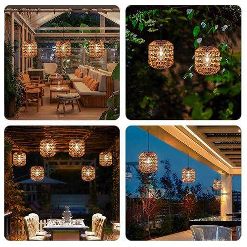 Livinlarge Solar Pendant Light Outdoor,Chandelier Hanging Lantern with Edison Bulb,Boho Solar Powered Lamps IP44 Waterproof for Gazebo Tree Porch Yard Porch Patio Garden Backyard Decorative - style: Solar Pendant Light
