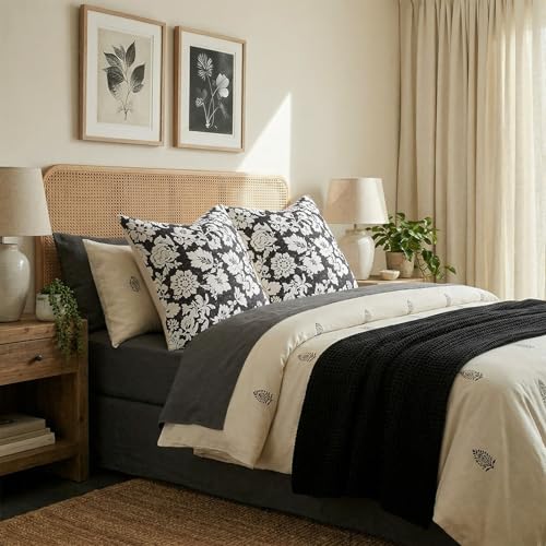 Floral Throw Pillow Covers 16x16：Black Vintage Floral Throw Pillows Decorative Covers Patterned 100% Cotton Accent Modern Farmhouse Neutral Covers for Couch Sofa Bed Living Room Pillowcases Pack of 2 - color: Sf-black, size: 16" x 16" (Pack of 2)