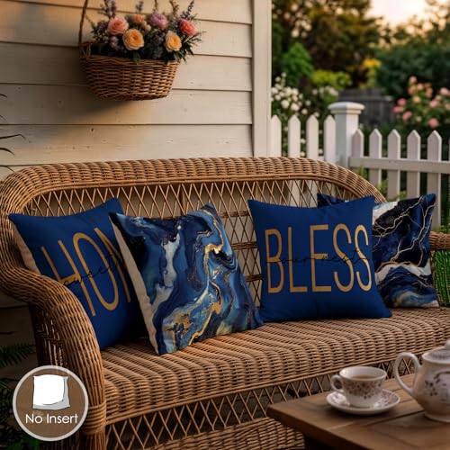 OBSEDE Blue Marble with Faith Quotes Decorative Throw Pillow Covers 18 × 18 in, Set of 4, Couch Cushion Cases Inserts for Sofa Bed Living Room Home Decor, Single-Sided Print - color: Blue Marble With Faith Quotes, size: 18" x 18" (Pack of 4)