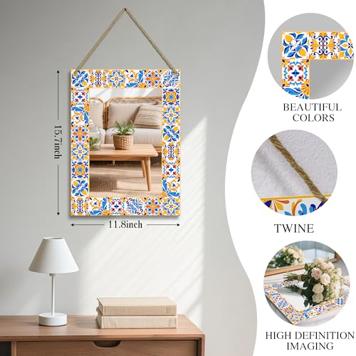 Rectangle Mirror for Wall, 12"x16" Decorative Mirrors, Yellow Mosaic Mirrors, Wall Decor Mirror with Hanging Rope for Living Room, Entryway, Bedroom, Dining, Kitchen - color: Mosaic Yellow