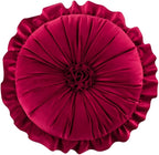 S SSOY Velvet Round Pillow - Ruffle Home Decoration Cushion for Sofa, Chair, Bed, Window, Floor - 13.7in
