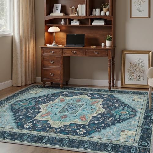 MINIDEAR 2x3 Area Rugs for Entryway Kitchen, Washable Rug Small Accent Rugs for Bedroom Non Slip Vintage Rug Thin Carpet Mat for Home, Teal - color: 02blue-gray, size: 2' x 3' (Rectangular)