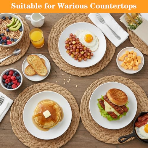 3Pcs Boho Trivets for Hot Dishes, 8 Inch Heat Resistant Hot Pads, Braided Pot Holders for Kitchen Countertop, Farmhouse Boho Decor with Storage Basket