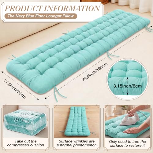 Wenqik Long Floor Cushion Large Floor Cushion with Brushed Cotton 74.8 x 27.5 x 3.15 in Jumbo Lounger Pillow for Outdoor Indoor Bay Window Meditation Yoga Reading Sleeping (Cyan) - color: Cyan