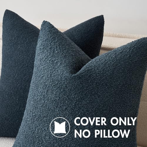 MIULEE 18x18 Inch Decorative Pillow Covers for Couch Bed Set of 2 Textured Boucle Neutral Throw Pillow Covers Navy Blue Accent Solid Pillowcases Sofa Living Room Home Decor - color: Navy Blue, size: 18" x 18" (Pack of 2)