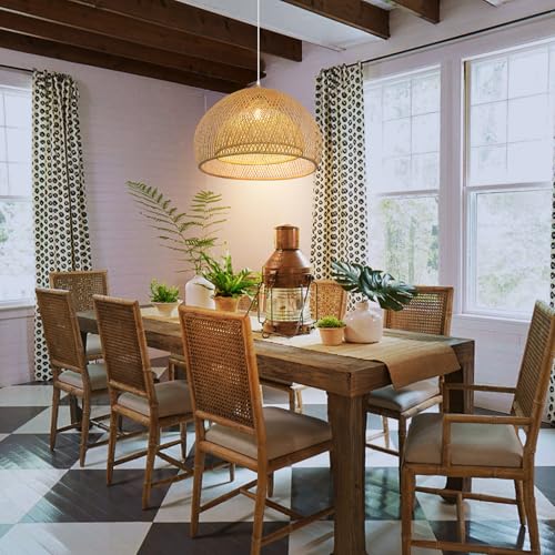 Arturesthome Bamboo Pendant Light for Kitchen Island, 17.6" Wicker Chandelier Lighting, Handmade Woven Hanging Ceiling Light Lampshade for Living Room Bedroom - size: B 17.6"*11.7"