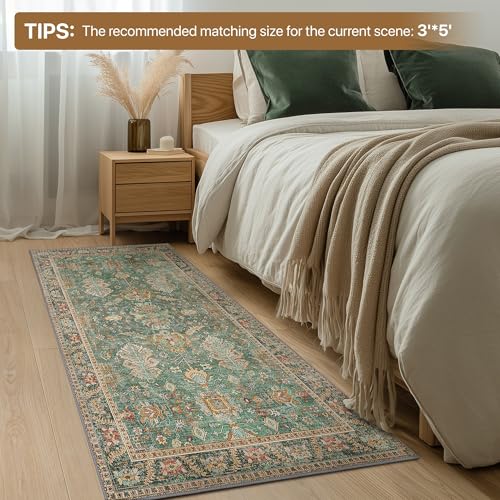 Bavni Runner Rug, Machine Washable Rugs for Bedroom 2x7, Non Slip Boho Rugs with Rubber Backing, Ultra-Thin Folable Rug Runner for Hallways Bathroom, Sage/Gold - color: Sage/Gold, size: 2' x 7' (Rectangular)
