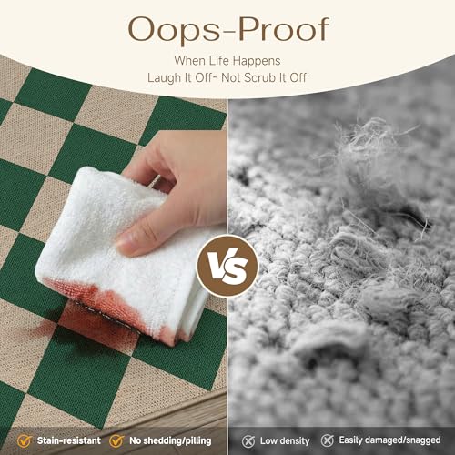 PureCozy 2x8 Checkered Easy Jute Runner Rug Non Slip Hallway Kitchen Washable Outdoor Rug for Entryway Indoor Checkerboard Green Long Indoor Outdoor Carpet for Bedside Entry Front Door Porch - color: Green|checkerboard-1, size: 2' x 8' (Runner)