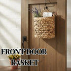 Set of 2 Wicker Wall Hanging Basket, Natural Water Hyacinth Hanging Wicker Decorative Basket, Handmade Woven Storage Organizer for Front Door Mail Flowers Garden House Wedding Wall Decorations