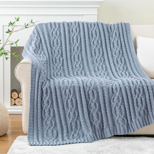 Battilo Bluish Grey Throw Blanket for Couch,51"x67", Super Soft Warm Cozy Chenille Knit Blankets for Bed, Sofa, Chair, Gift, Texture Decorative Boho Blanket for Living Room (Dusty Blue) - color: Bluish Grey