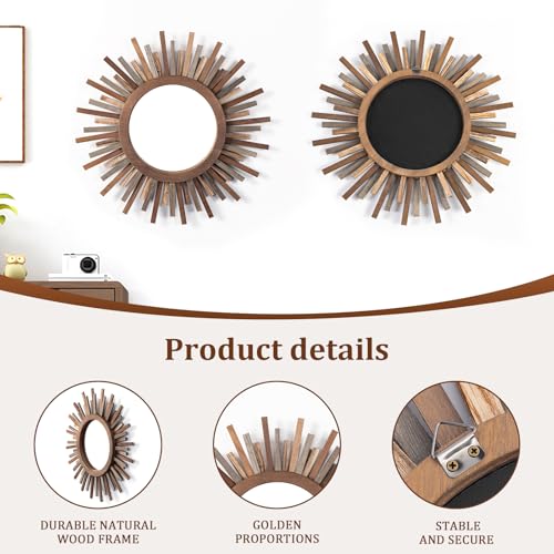 18 Inch Boho Sunburst Mirror, Decorative Rustic Farmhouse Wall Decor for Living Room, Bedroom, Bathroom, Hallway - Tricolor Wood Frame - color: Trilcolor, size: 18"L x 18"W