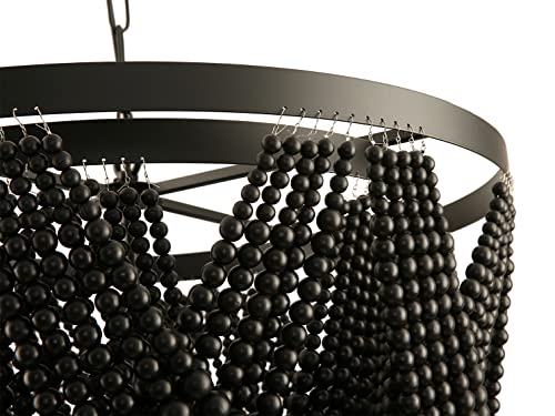 Boho Chandelier, Black Wood Beaded Chandelier Bohemia Light Fixture, Rustic Farmhouse Ceiling Light Fixture for Dinning Room Bedroom Living Room, 25.5 inch OD - color: Black 25.5"