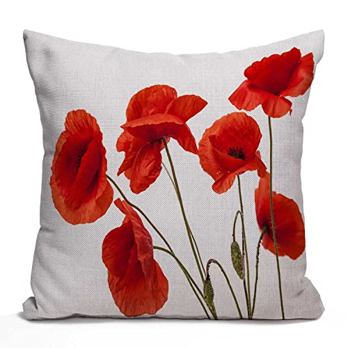 Throw Pillow Cover 16x16 Inch, Poppy Flowers White Poppy Red Beautiful White Beauty Bloom Blossom Double Sided Cotton Linen Square Throw Pillow Case Decorative Cushion Cover Pillowcase for Sofa - color: Multi 28