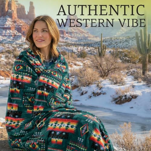 Sacred Thread Aztec Blanket Fleece, Reversible Native American Blanket, Western Throw, Native American Western (Lake Flannel), Queen (79”x95”) - color: Lake Flannel, size: Queen (79”x95”)