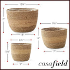 Casafield Set of 3 Seagrass Planter Baskets with Liners - Two-Tone, Hand Woven Indoor Flower Pot Covers for Plants, Succulents, Home Decor