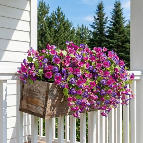 6Pcs Artificial Hibiscus Fake Hanging Flowers, Silk Faux Flowers for Outdoor Planters, UV Resistant Artificial Outdoor Plants for Hanging Baskets, Porches, Patios Decorations (Purple + Red) - color: Purple + Red