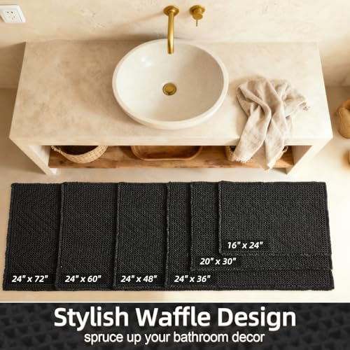 Sunfly Black Bathroom Rug, Waffle Bath Mat Non-Slip Washable Super Absorbent Quick Dry, Boho Farmhouse Bathroom Decor 24"x36" Black - color: Black, size: 2' x 3' (Rectangular)