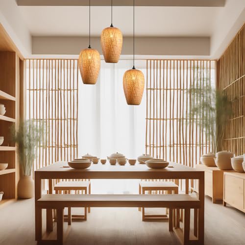 Bamboo Lamp Shade, 2-Pack Hand-Woven Bamboo Rattan Hanging Light Shade,D 9.05" Rattan Table Lamp Shade for Floor Lamp, Wall Sconces Light Cover Table Light,Pendant light - color: Bamboo 9.05 in 2-Pack