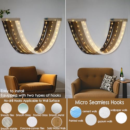 Macrame Fairy Lights Battery Operated with Remote | Large Macrame with 20ft 100 LED String Lights,Brown Gradient Warm White Light for Living Room,Bedroom,Christmas,Holiday Deco - color: Brown-Warm White