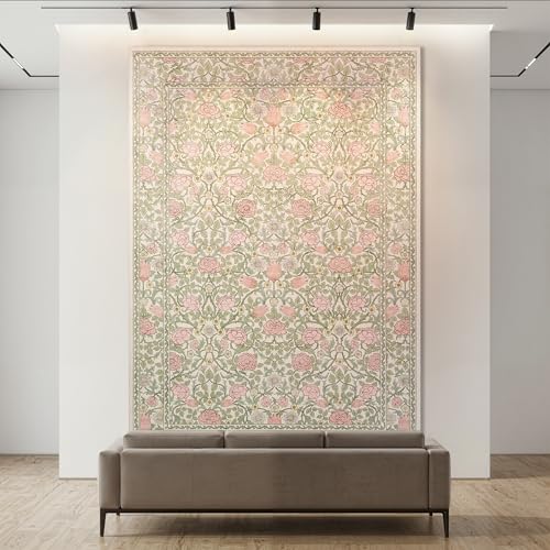 GarveeHome Pink and Green Vintage Floral Washable Rugs 6x9 for Living Room Boho Retro Botanical Rug Low Pile Stain Resistance Non Slip Carpet for Bedroom Nursery Dining Room - color: A Beige / Pink, size: 6' x 9' (Rectangular)