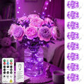8 Pack Rechargeable LED Fairy Lights 7Ft 20LED Battery Operated with Remote, DIY Timer & 8 Modes, Mini Twinkle String Lights for Indoor Christmas Wedding Mason Jar Bedroom Party Table (Purple) - color: Purple
