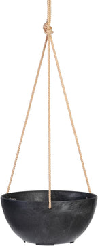 Root & Vessel Self Watering Hanging Planter for Indoor or Outdoor Plants, Unique Marbled Hanging Basket Made of Eco-Friendly Blend of Stone & Plastic, Black, 10"