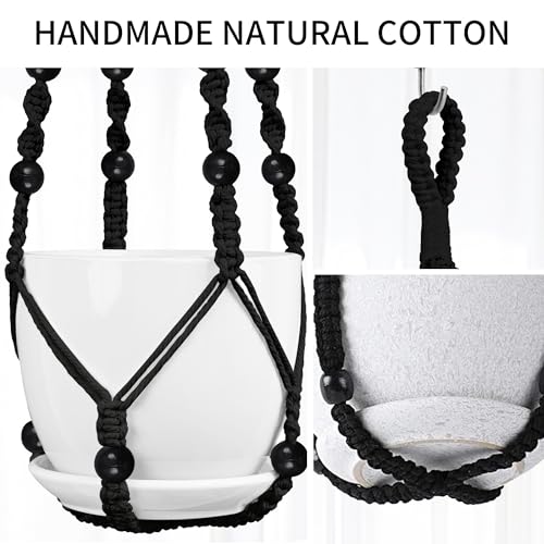 Macrame Plant Hanger - Fits 4-13 Inch Pots, 35"/29"/23" Different Sizes Set, Hanging Planter Holder for Indoor Outdoor, Cotton Rope Boho Home Decor, Black - color: Black, size: 35+29+23in