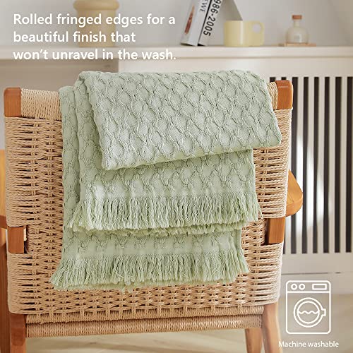Simple&Opulence 100% Cotton Throw Blanket for Couch, Bed, Waffle Weave Knit Blanket with Tassels, Soft Lightweight Pre-Washed Breathable Comfy Blanket Farmhouse Decor for All-Season(Sage Green) - color: B-sage Green