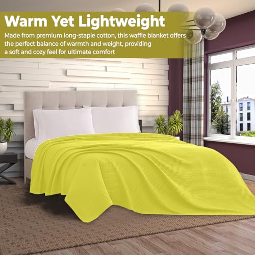 100% Cotton Blankets for Bed - Waffle Weave Blankets for Summer, Lightweight and Breathable Soft Woven Blanket for Spring (Yellow, Twin (60" x 90")) - color: Yellow, size: Twin (60" x 90")