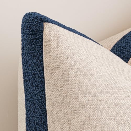 a moment Loop Yarn Linen-Like Pillow Cover Natural Soft Decorative Throw Pillow Case Farmhouse 12x20 Inch, Bohemian Textured Cushion Cover for Sofa Bed, Wrinkle-Resistant Home Decor Navy Blue - color: Navy Blue, size: 20" x 12" (Pack of 2)