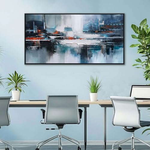 Abstract Wall Art for Living Room - Modern Blue Wall Decor, Large Canvas Artwork, Framed Wall Art Bedroom Pictures, Navy Decor for Above Bed, Contemporary Home Decor 20×40IN - color: Blue, size: 40"L x 20"W