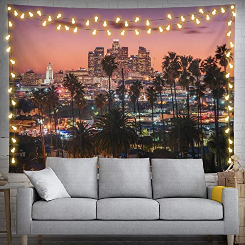 feelacle Los Angeles City Skyline Tapestry 80" X 60" Downtown Landscape Wall Hanging Party Decorations Home Decor For Bedroom Living Room Dorm (200 X 150cm) - color: Los Angeles Skyline Sunset, size: 80"L x 60"W