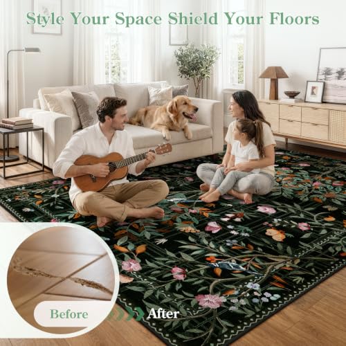 Morebes Floral Washable Rug Runners for Hallways Non Slip, Flower Kitchen Runner Rug 2x6, Boho Botanical Ultra-Thin Soft Floor Carpet for Bathroom Entryway Laundry Room, Black - color: Black, size: 2' x 6' (Rectangular)