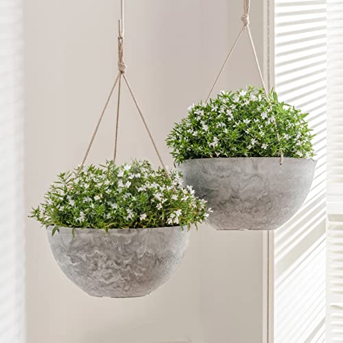 LA JOLIE MUSE Large Hanging Planters for Indoor Outdoor Plants, Hanging Flower Pots Marble Pattern (13.2 Inch,Set of 2) - color: Marble Pattern