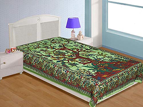 Tree of Life Indian Mandala Curtain Wall Hanging Balcony Wall Drapes 82 x 26 Inch Mandala Window Curtains Wall Panels Boho Decor Tapestry Hippie Psychedelic Window Treatment for Bed Room - color: Green, size: 52"W x 82"L (Pack of 1)