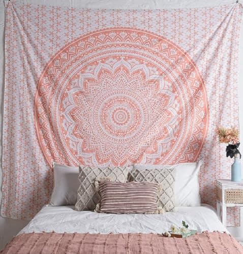 THE ART BOX Rose Gold Ombre Tapestry Wall Hanging Mandala – Bohemian Room Decor – Cotton Throw Tapestry – Boho Bedding Twin Bedspread 55x82 Inches - color: Rose Gold, size: 55"L x 82"W